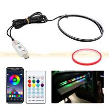 Car Interior Led Atmosphere Light (Strip) Smd Type Strip Type 02 Meter With Remote  02 Pcs/Set Plastic Housing Colour Box Pack Rgb (China)