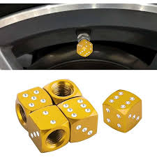 Car Tire Air Valve Decorative Caps Dice Design Metal Material Yellow/Chrome Standard Quality 04 Pcs/Set Pvc Bag Pack (China) Fy-2073