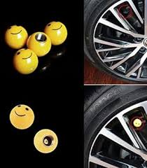 Car Tire Air Valve Decorative Caps Emoji Design Plastic/Metal Material  Yellow Standard Quality 04 Pcs/Set Pvc Bag Pack (China) Fy-2074