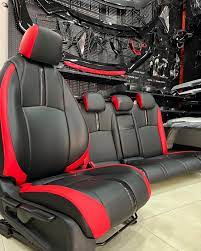 Auto Leather Type Seat Cover M/B Custom Design Custom Fitting Honda Civic 2015 Black Colour Red Stitch Red Border 12 Pcs / Set