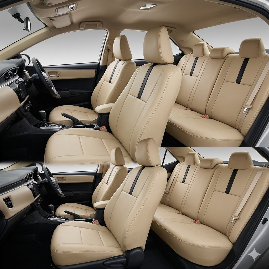 Auto Leather Type Seat Cover M/C Maclaren 570S Design Custom Fitting Toyota Yaris 2020 Beige/Black Colour 11 Pcs/Set
