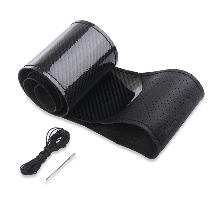 Car Steering Wheel Cover Stitch Type Pvc/Leather Material Sports Design Clear Pvc Universal Fitting Pvc Bag Pack Carbon Colour (China)