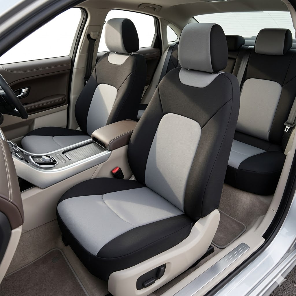 Auto Leather Type Seat Cover M/C Oem Design Custom Fitting Suzuki Cultus 2020 Black/Light Grey Black Stitch 06 Pcs/Set
