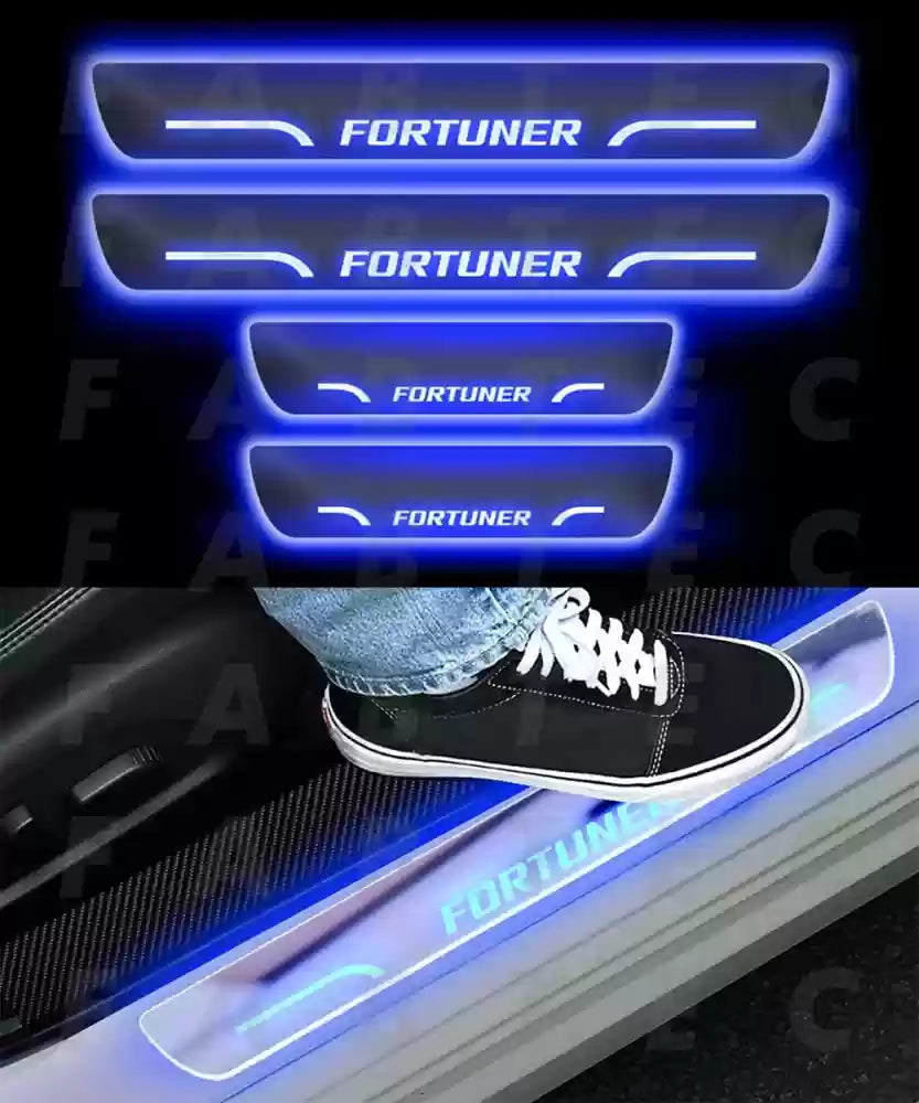 Car Door Sill Scuff Plate Protectors Ss Type W/Led Oem Fitting Toyota Fortuner 2018 Fortuner Logo Blue Led 04 Pcs/Set Black/Ss Colour (China)