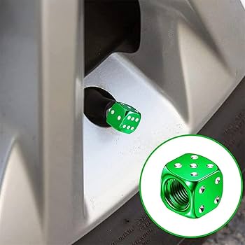 Car Tire Air Valve Decorative Caps Dice Design Metal Material Green/Chrome Standard Quality 04 Pcs/Set Pvc Bag Pack (China) Fy-2073