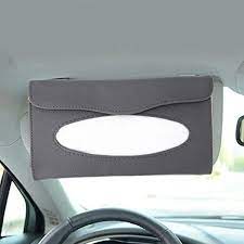 Car Luxury Tissue Box Holder Pouch Shape Sun Visor Fitting Pvc Leather Material Grey Without Logo Large Size 	With Mobile+Pen Option (China)