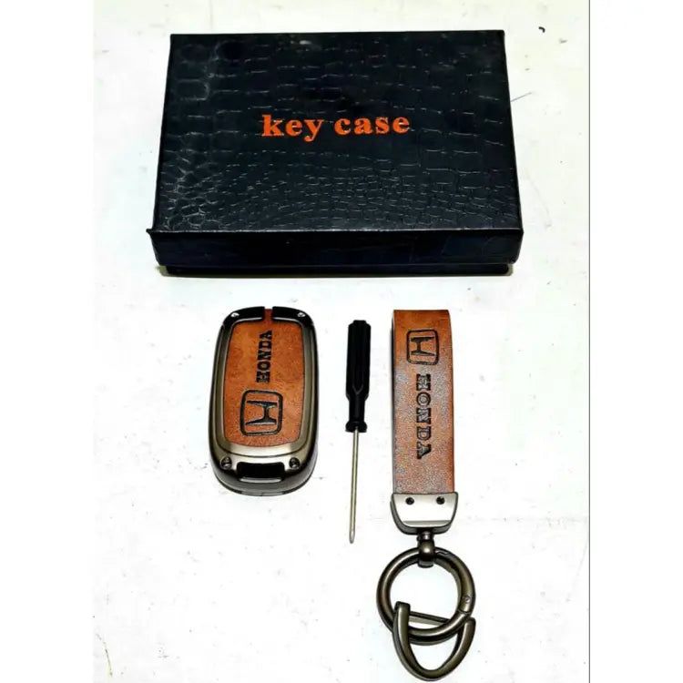 Car Remote Key Cover/Casing Metal Casing / Leather Keychine Honda Civic 2015 Honda Logo Mix Colours Box Pack (China)