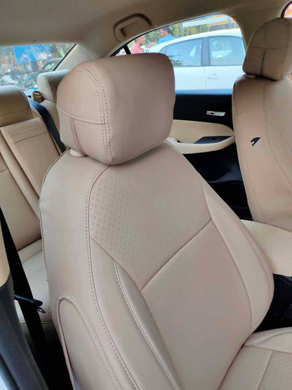 Auto Leather Type Seat Cover M/B Custom Design Custom Fitting Honda City 2021 Beige Colour Beige Stitch Black Border 09 Pcs/Set