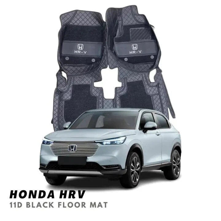 Car Floor Mat 11D Honda Hr-V Black Pvc  Black Stitch  Black/Grey Grass 03 Pcs / Set Premium Quality (China)