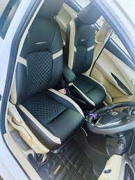 Auto Leather Type Seat Cover M/C Jaguar Xf Design Custom Fitting Toyota Yaris 2020 Black Colour Beige Stitch Beige Border 11 Pcs/Set