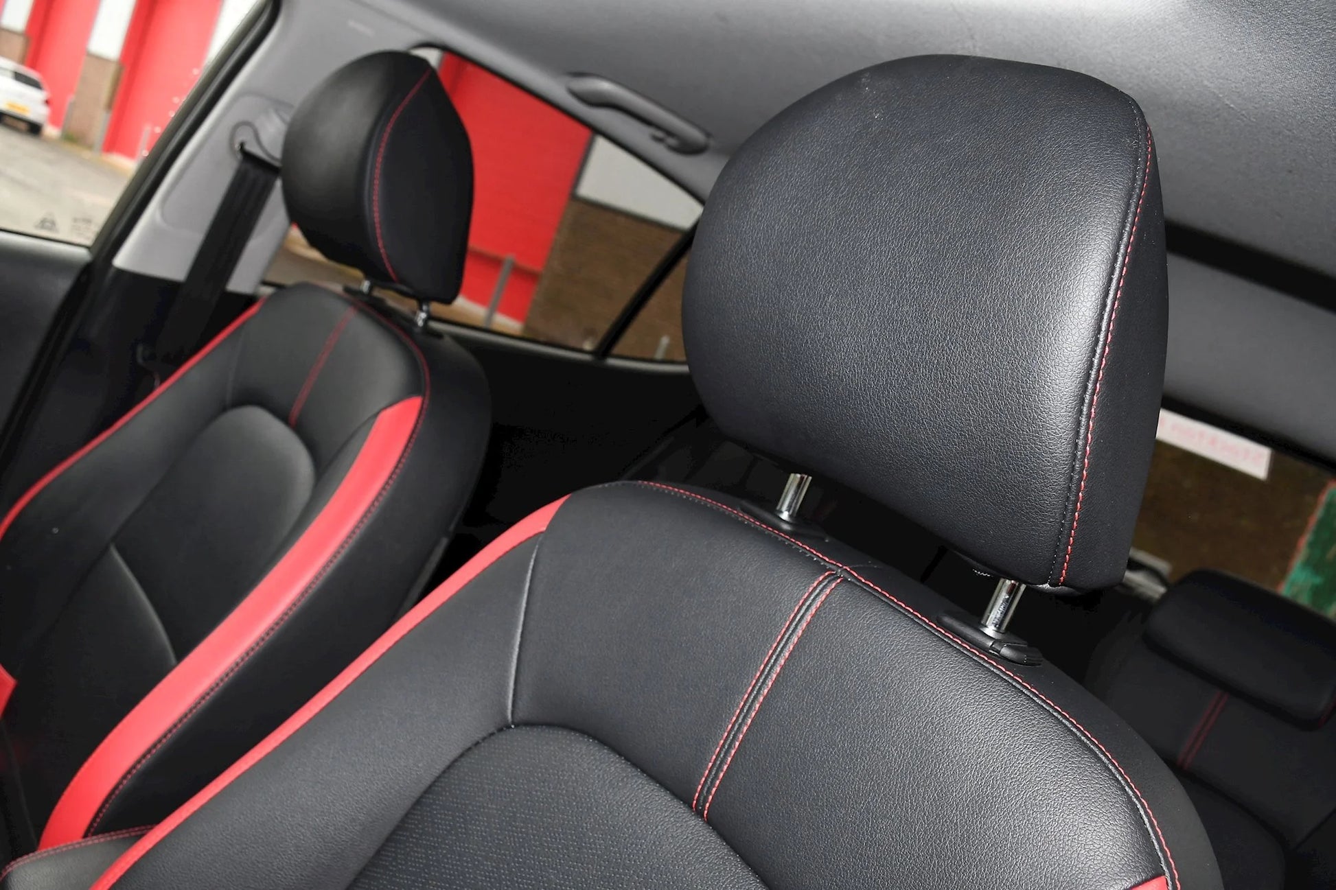 Auto Leather Type Seat Cover M/B Diamond Design Custom Fitting Kia Picanto 2020 Black Colour Red Stitch 11 Pcs/Set Premium Quality