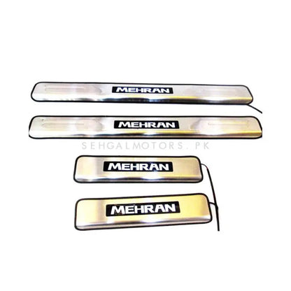 Car Door Sill Scuff Plate Protectors  Ss Type W/Led Oem Fitting Suzuki Mehran Mehran Logo  White Led   04 Pcs/Set Ss Colour (China)