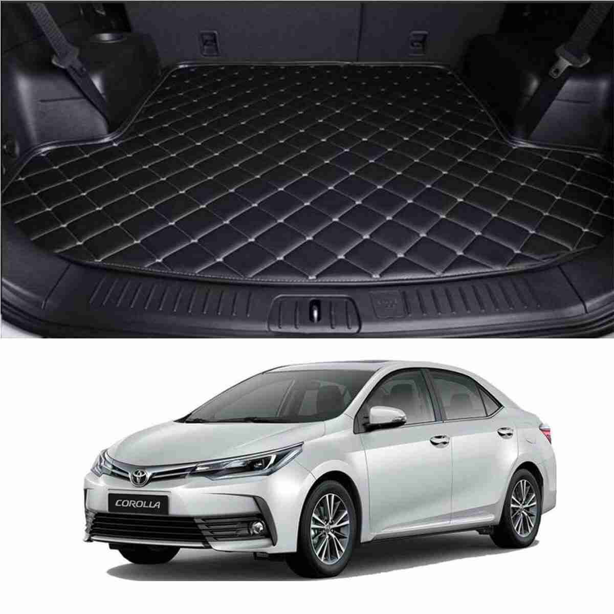 Car Trunk Mat 7D Type Toyota Corolla 2018 Beige Beige Stitch Corolla Logo 01 Pc/Set