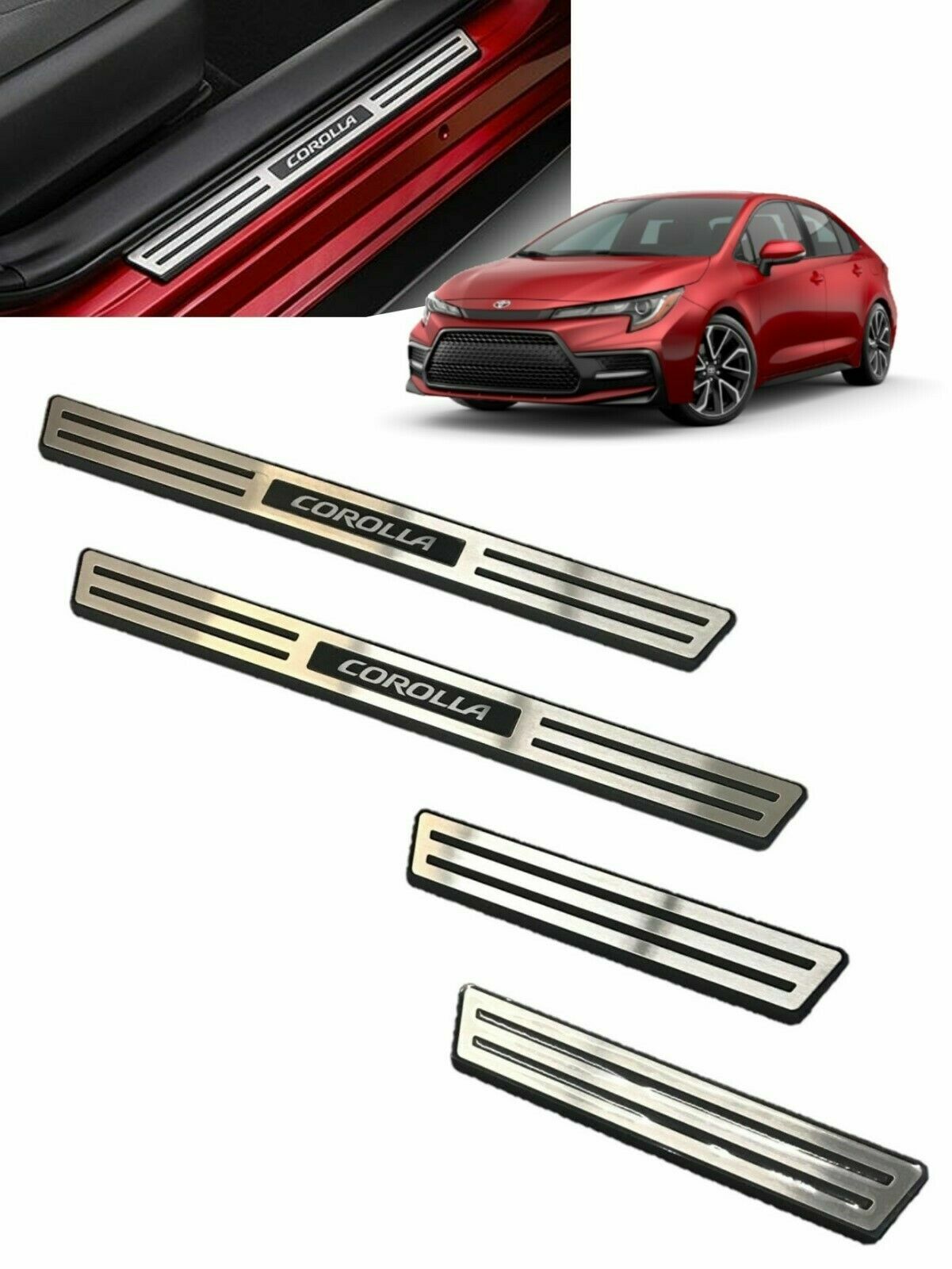 Car Door Sill Scuff Plate Protectors Oem Type W/Led Oem Fitting Toyota Corolla 2018 Corolla Logo White Led 04 Pcs/Set Ss Colour