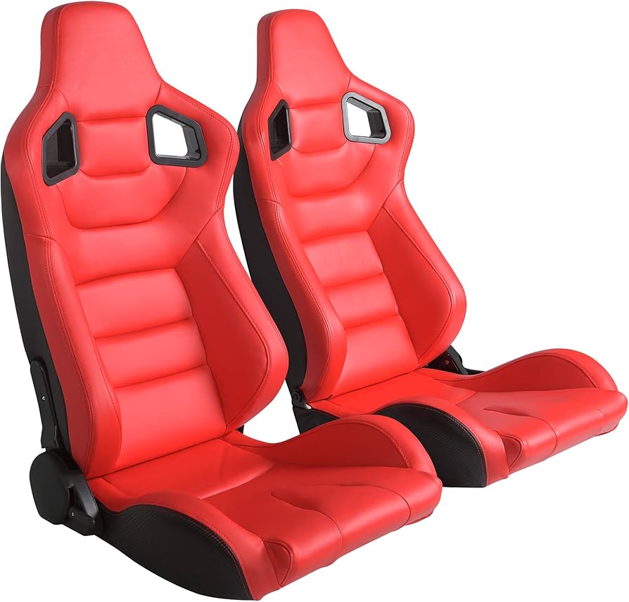 Car Bucket Racing Seat Lambergini Design  Red Colour Red Stitch Single Adjuster With Double Slider  Universal Fitting 01 Pc/Set