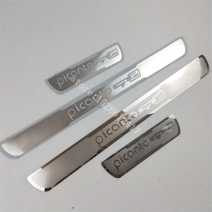 Car Door Sill Scuff Plate Protectors  Ss Type W/Led Oem Fitting Kia Picanto 2020 Picanto Logo White Led   04 Pcs/Set Ss Colour (China)