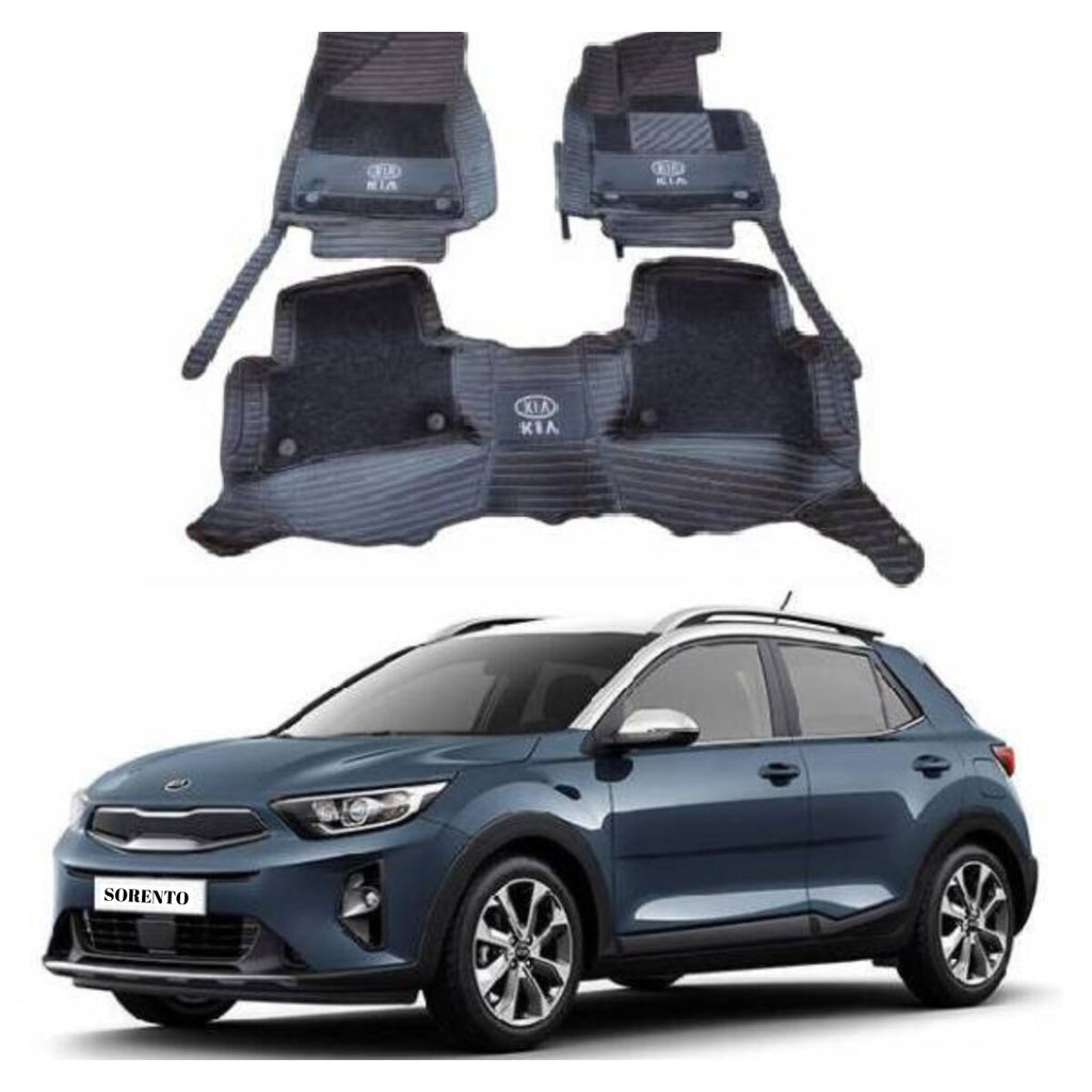 Car Floor Mat 10D Kia Sorento 2021 Black Pvc Black Stitch Black Grass 04 Pcs/Set Premium Quality (China)