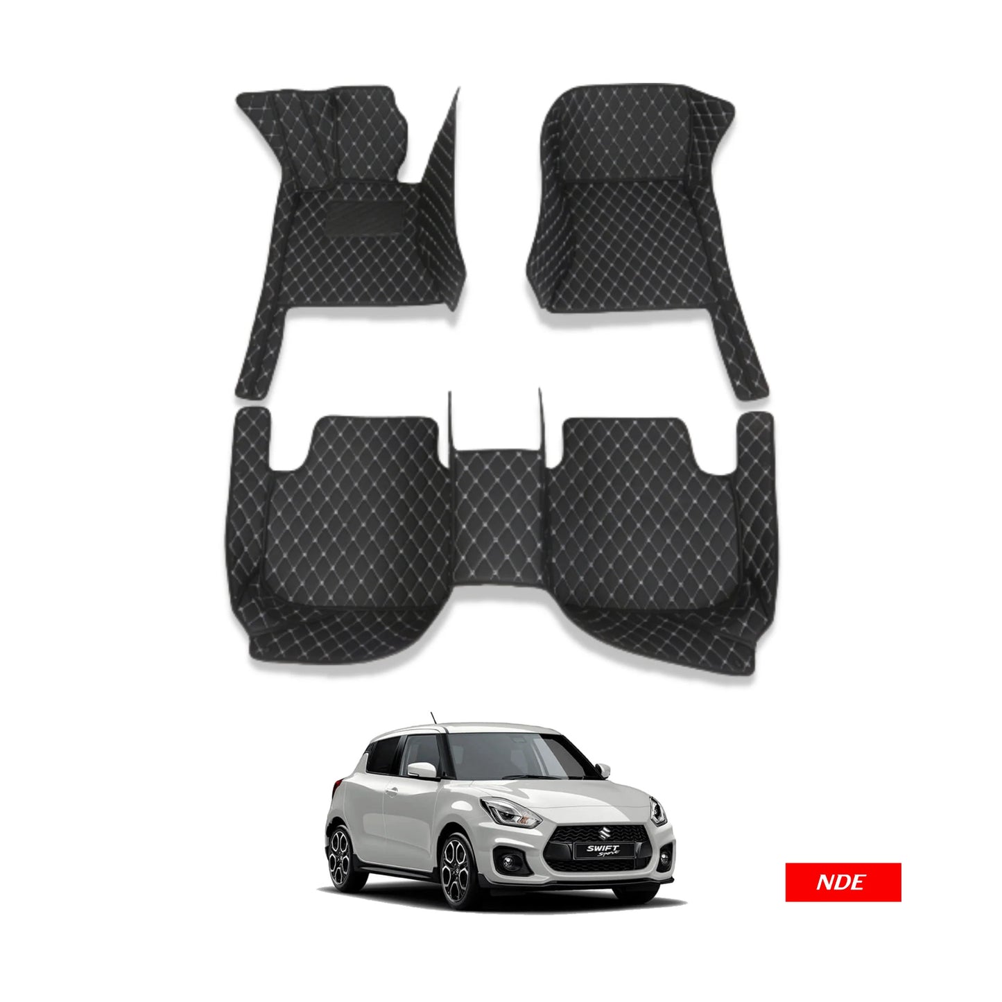 Car Floor Mat 7D Suzuki Swift 2022 Black Pvc  Beige Stitch 03 Pcs / Set Standard Quality (China)