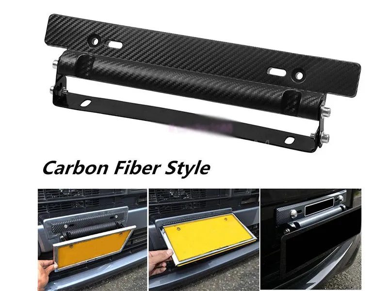 Car License Plate Frame/Holder Adjustable Bracket Type Plastic/Metal Material Without Led Universal Fitting Premium Quality Black/Chrome 01 Pc/Set Blister Pack Tilter Carbon Red (China)