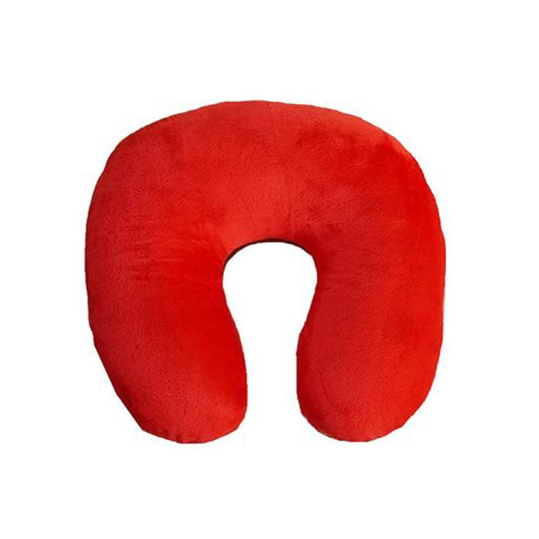 Car Neck Rest Cushions Velvet Material U Shape  01 Pc/Set Red Poly Bag Pack