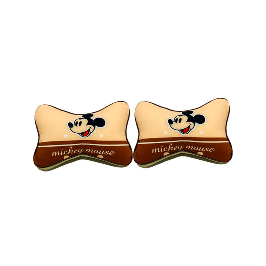 Car Neck Rest Cushions Fabric Material   02 Pcs/Set Beige/Brown Pvc Bag Pack Carton-Micky Mouse Fy-3910 (China)