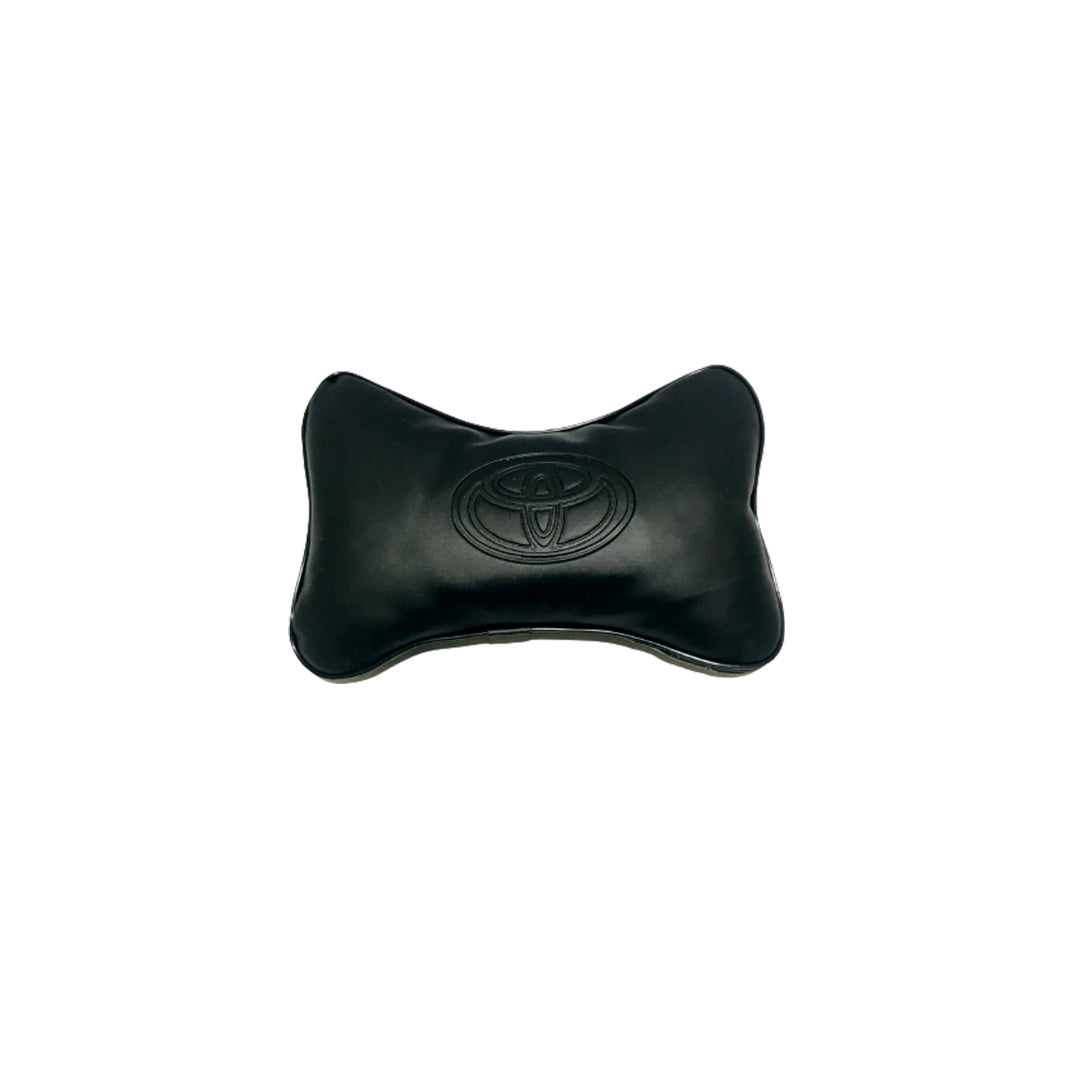 Car Neck Rest Cushions Pvc Leather Material Toyota Logo 02 Pcs/Set Black Poly Bag Pack (Pakistan)