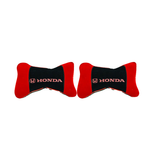 Car Neck Rest Cushions Velvet/Pvc Material  Honda Logo 02 Pcs/Set Black/Red Poly Bag Pack  (Pakistan)