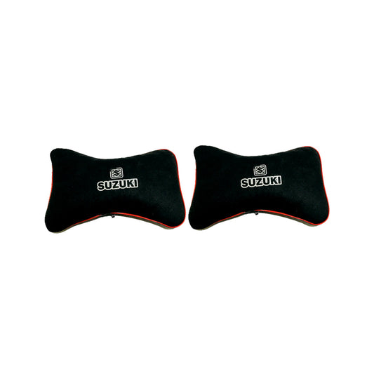 Car Neck Rest Cushions Velvet/Pvc Material  Suzuki Logo 02 Pcs/Set Black/Red Poly Bag Pack  (Pakistan)