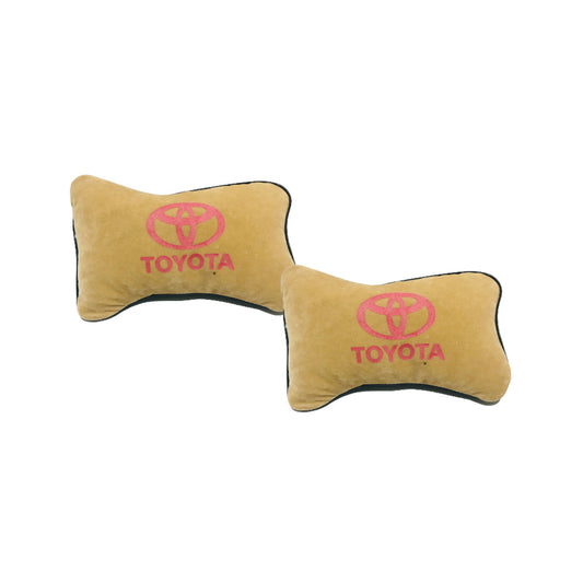 Car Neck Rest Cushions Velvet/Pvc Material  Toyota Logo 02 Pcs/Set Black/Beige Poly Bag Pack  (Pakistan)