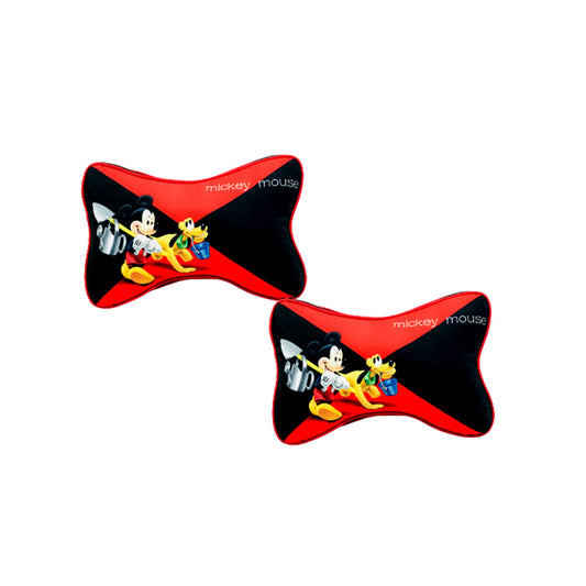 Car Neck Rest Cushions Fabric Material   02 Pcs/Set Black/Red Pvc Bag Pack Carton-Micky Mouse+Dog Fy-3903 (China)