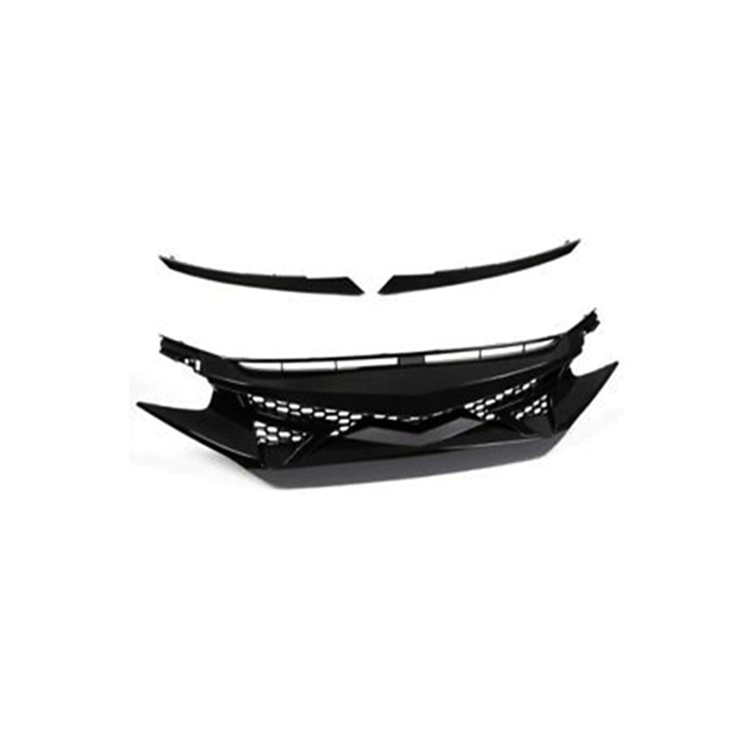 Front Grill Upper/Sports Type Alien Style Honda Civic 2018 Without Logo 03 Pcs / Set  Gloss Black (China)