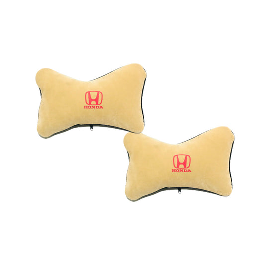 Car Neck Rest Cushions Velvet/Pvc Material  Honda Logo 02 Pcs/Set Black/Beige Poly Bag Pack  (Pakistan)