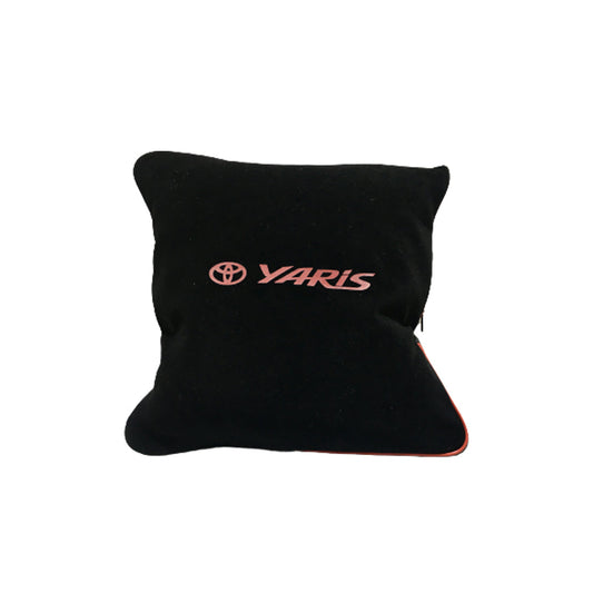 Car Back Rest Cushion Velvet/Pvc Material  Yaris Logo  Small Size Black/Red 01 Pc/Pack Poly Bag Pack  (Pakistan)