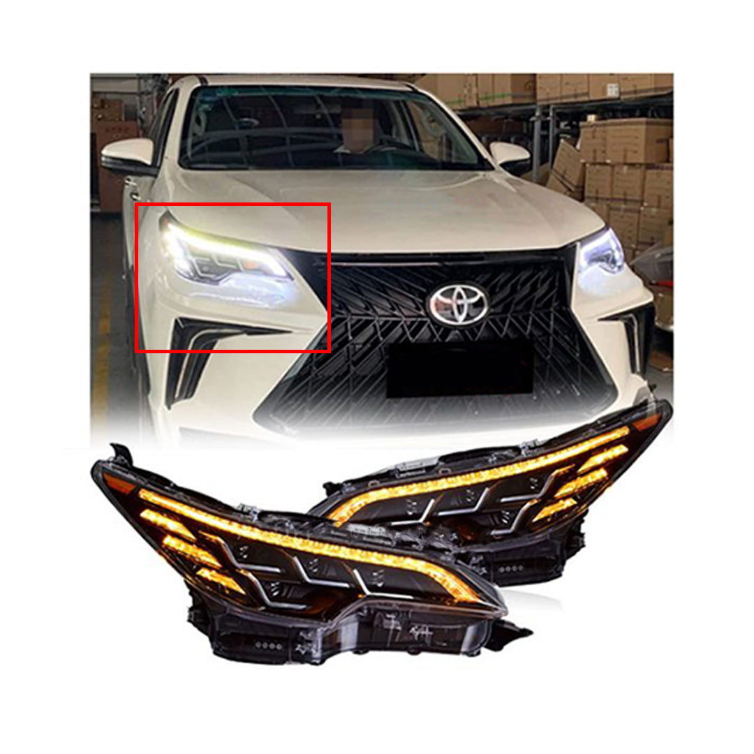 Projector Head Lamps Front Right + Side Toyota Fortuner 2021 Clear Lens Lexus Design (China) Pair