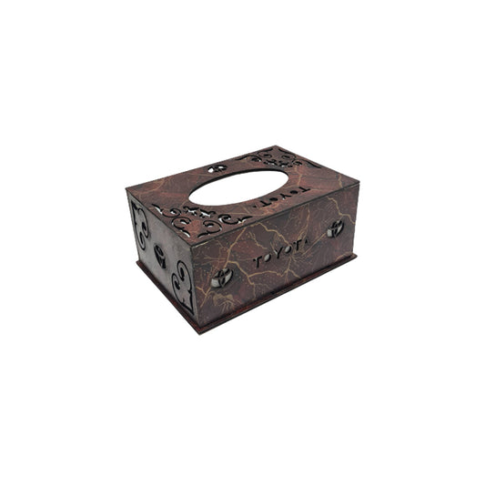 Car Luxury Tissue Box Holder Small Box Shape Portable Wood Material Wood Colour Toyota Logo Small Size (Pakistan)