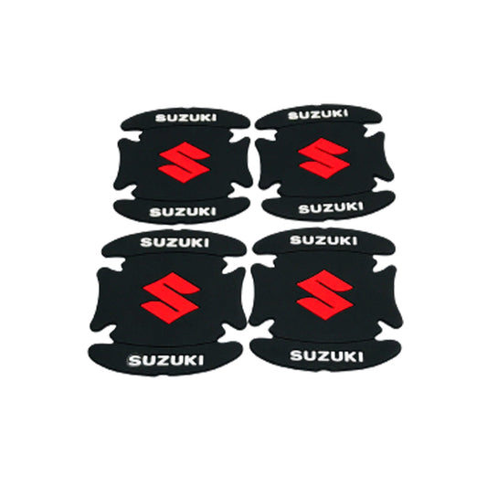 Outer Door Handle Bowl Anti-Scratch Pads Silicone Material  Black/Red Suzuki Logo Poly Bag Pack  Tape Type Fitting 04 Pcs/Set (China)