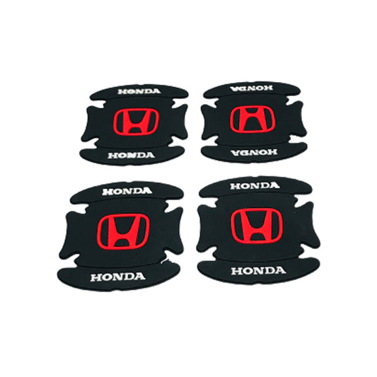 Outer Door Handle Bowl Anti-Scratch Pads Silicone Material  Black/Red Honda Logo Poly Bag Pack  Tape Type Fitting 04 Pcs/Set (China)