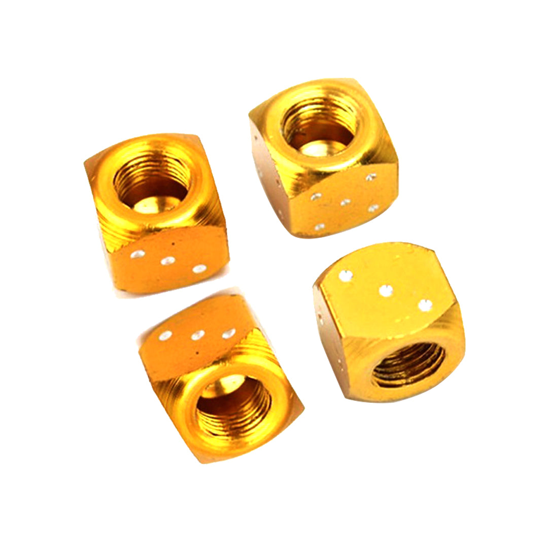 Car Tire Air Valve Decorative Caps Dice Design Metal Material Yellow/Chrome Standard Quality 04 Pcs/Set Pvc Bag Pack (China) Fy-2073