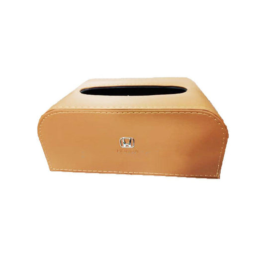 Car Luxury Tissue Box Holder Round Corner Shape Portable Pvc Leather Material  Beige/Brown Honda Logo Large Size Fy-1758 (China)