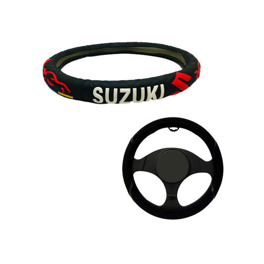 Car Steering Wheel Cover Round Type Silicone Material  Sports Design Black/White Universal Fitting Poly Bag Pack  Suzuki (China)