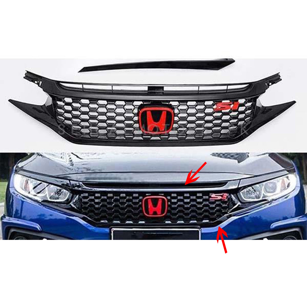 Front Grill Upper/Sports Type Rs Turbo Design  Honda Civic 2018 With Logo 01 Pc/Set  Gloss Black (China)