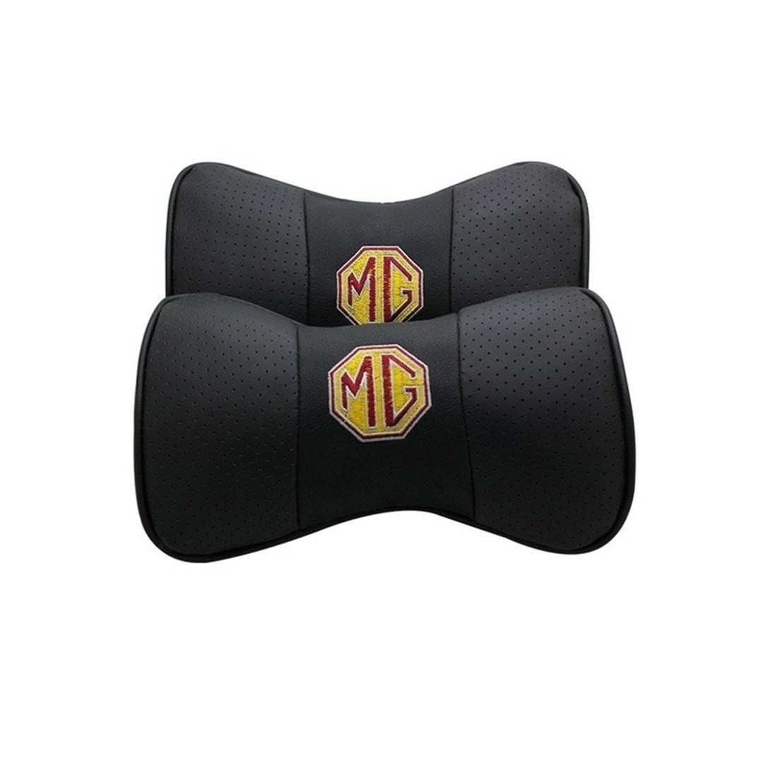 Car Neck Rest Cushions Pvc Leather Material   Mg Logo 02 Pcs/Set Black/Beige Poly Bag Pack