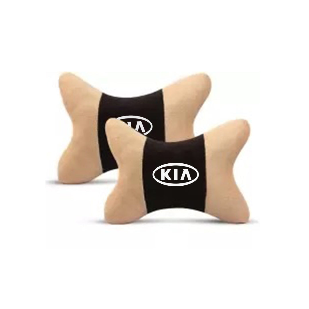 Car Neck Rest Cushions Pvc Leather Material   Kia Logo 02 Pcs/Set Black/Beige Poly Bag Pack