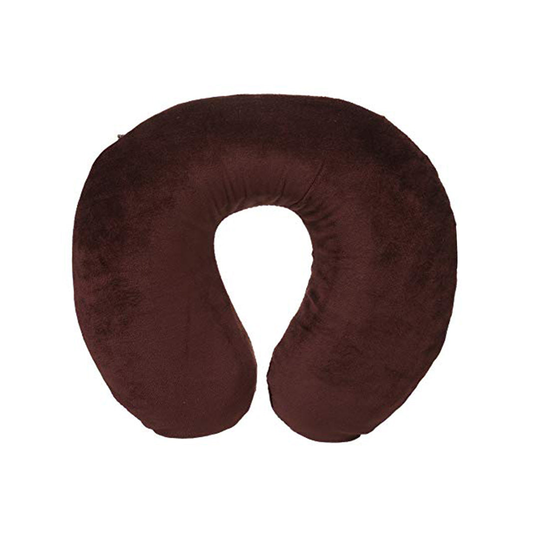 Car Neck Rest Cushions Velvet Material U Shape  01 Pc/Set Brown Poly Bag Pack