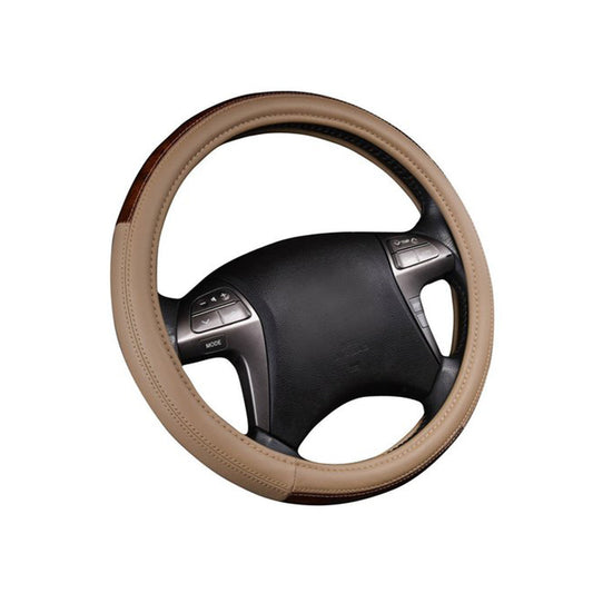 Car Steering Wheel Cover Round Type Pvc/Leather Material  Leather Design Beige/Brown Universal Fitting Blister Pack (China)