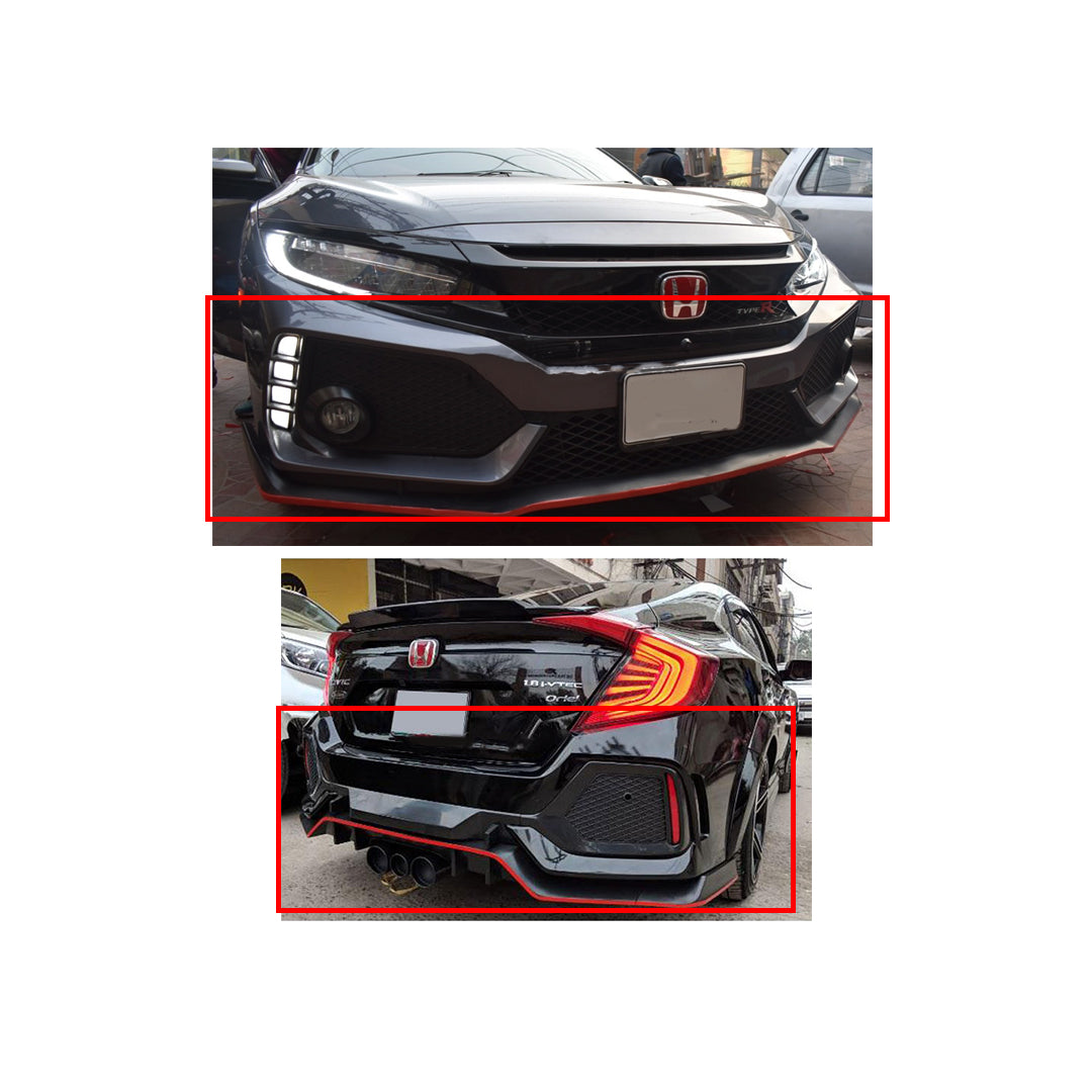 Body Kit Large Front + Side + Back Sides Honda Civic 2016-2021 Type-R Version 1 Plastic Material Without Light  04 Pcs/Set Not Painted (China)