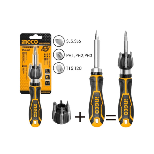 Screwdriver Socket Kit Ingco  08 Pcs/Set Premium Quality Yellow/Black Blister Pack Akisd0808 (China)