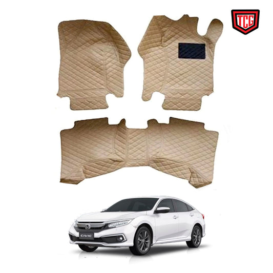 Car Floor Mat 7D Honda Civic 2016-2021 Beige Pvc Beige Stitch 03 Pcs / Set Standard Quality (China)