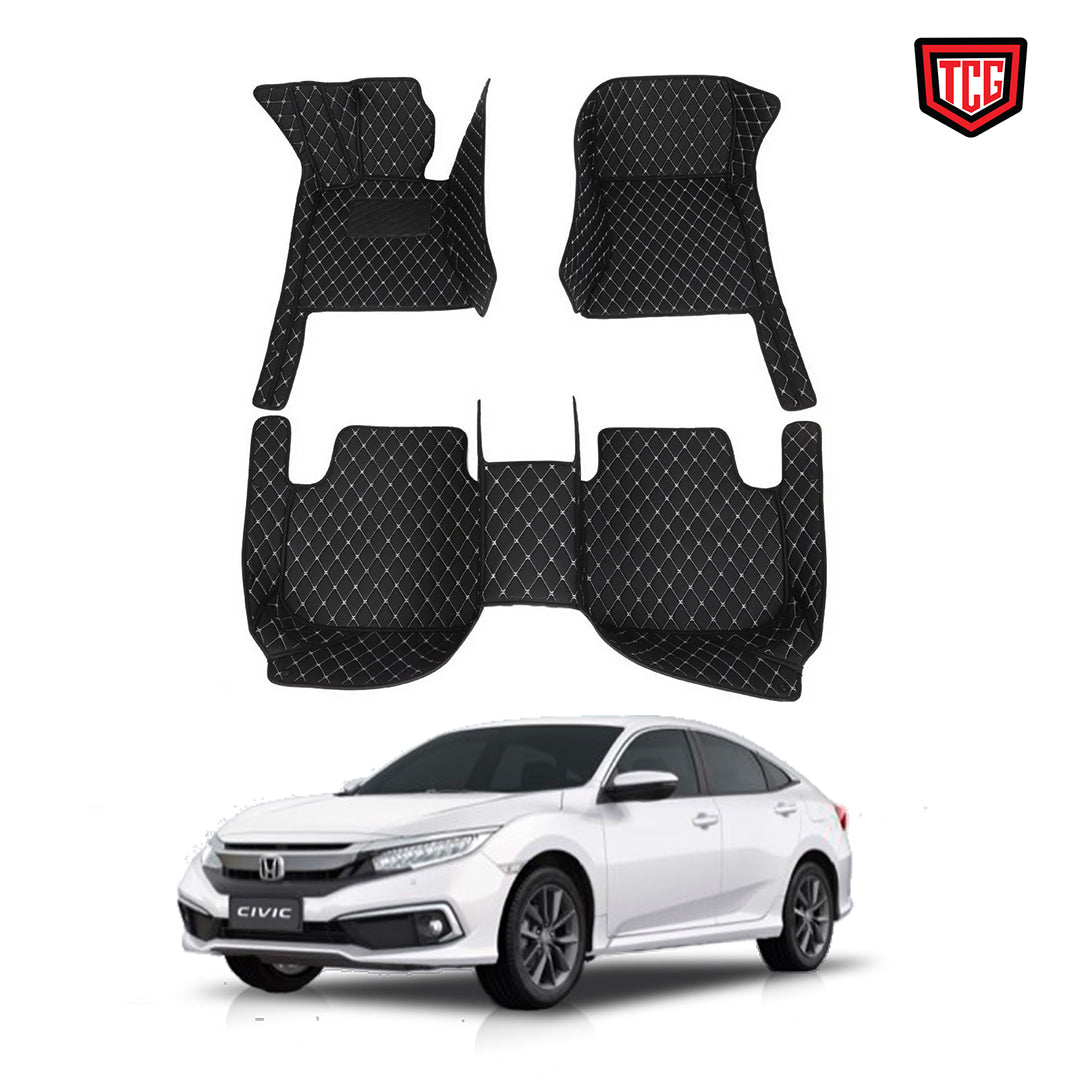 Car Floor Mat 7D Civic 2016-2021 Honda Black Pvc Beige Stitch 03 Pcs / Set Standard Quality (China)