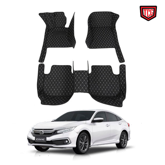 Car Floor Mat 7D Civic 2016-2021 Honda Black Pvc  Beige Stitch 03 Pcs / Set Standard Quality (China)